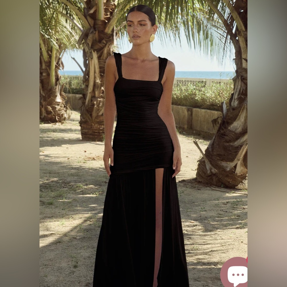 RUNAWAY The Label -black Square-Neck Maxi Dress with High Slit